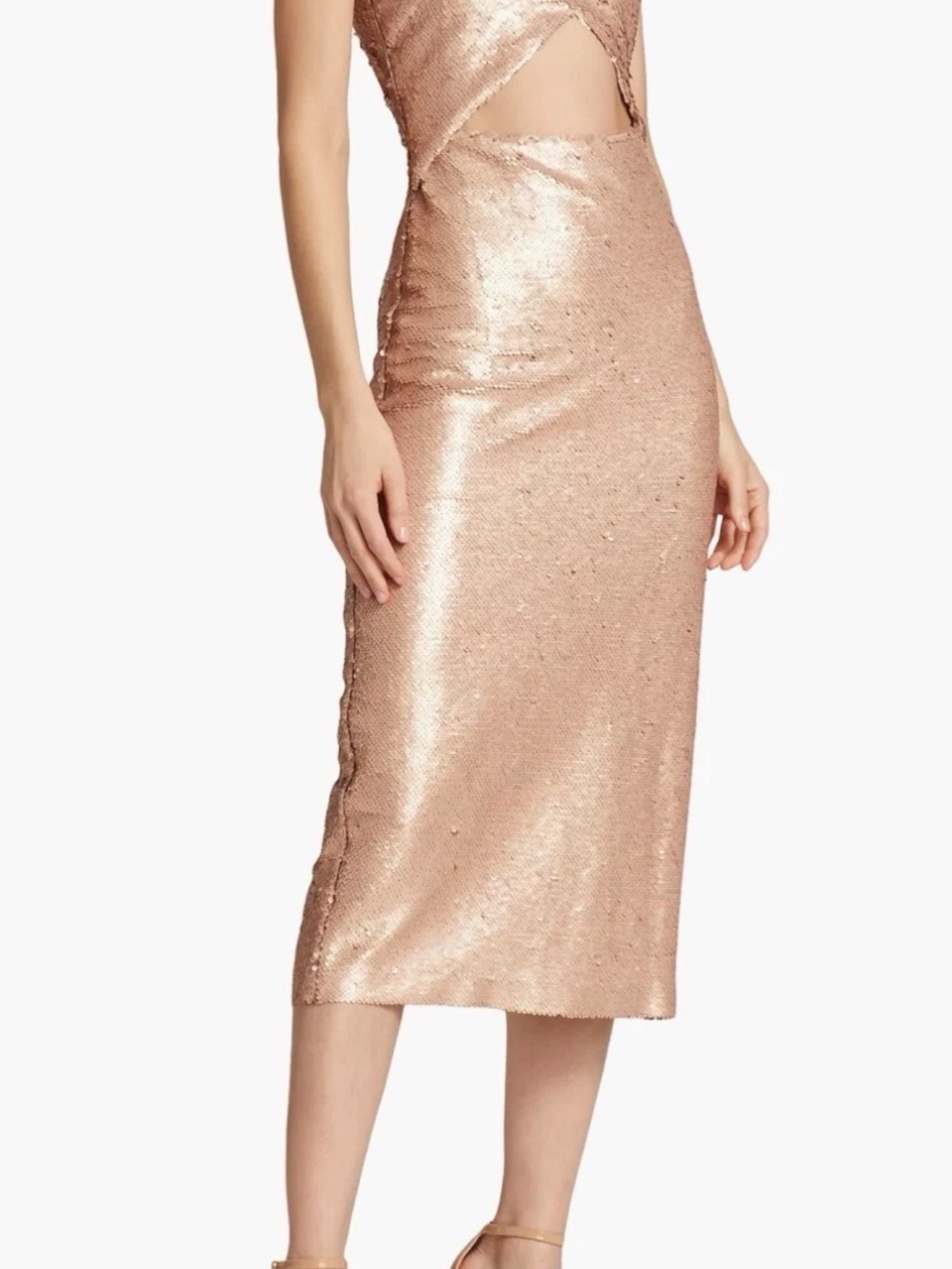 L'AGENCE Rose Gold Sequin Midi Dress